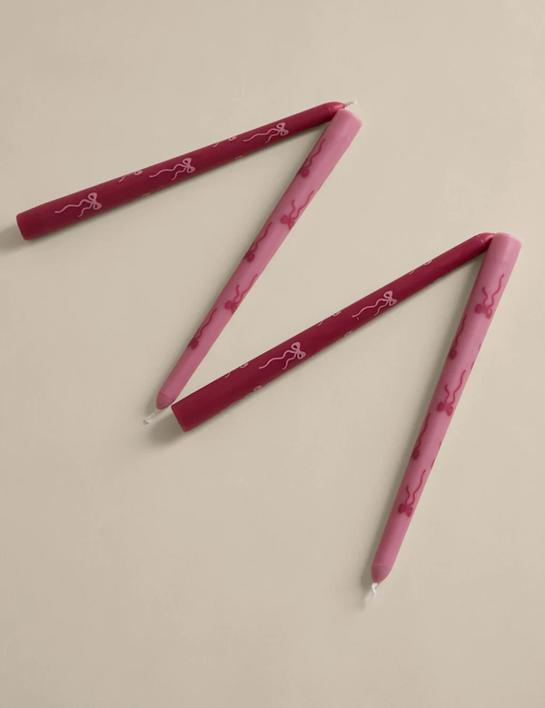  M&s Set Of 4 Bow Dinner Candles Pink Mix 