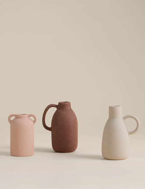  M&s Set Of 3 Ceramic Neutral Vases Multi 