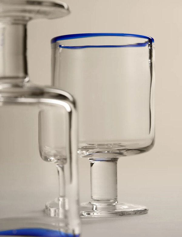  M&s Set Of 2 Contrast Rim Wine Glasses Blue 