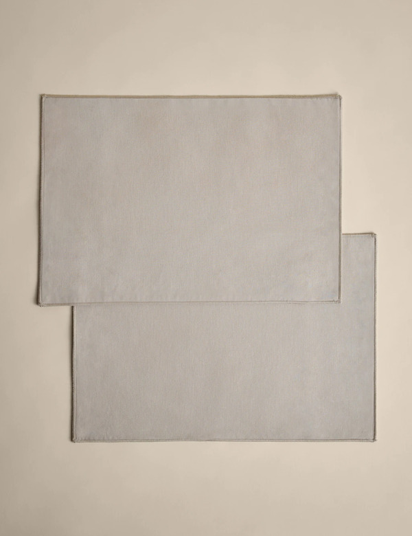  M&s Set Of 2 Cotton With Linen Embroidered Edge Placemats Natural 