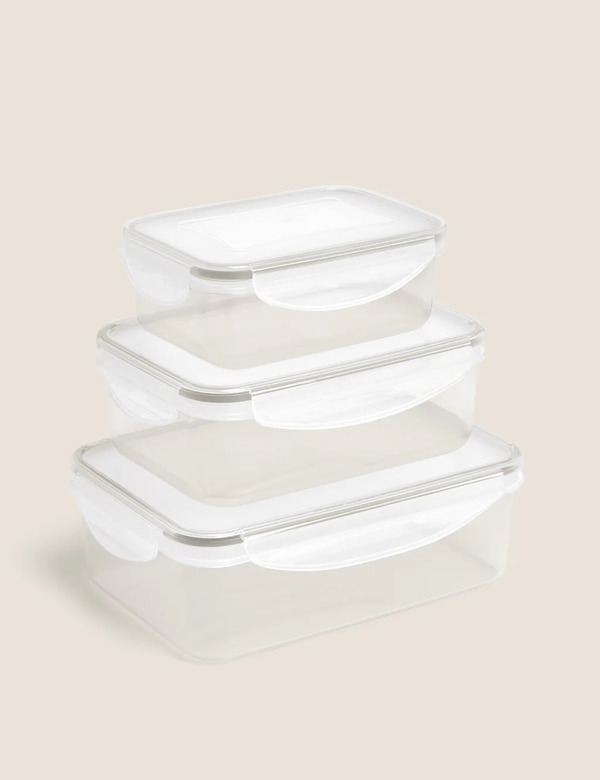  M&s Set Of 3 Food Storage Containers Grey 