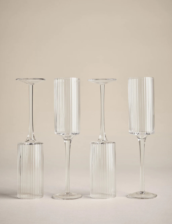  M&s Set Of 4 Handmade Celine Champagne Flutes 