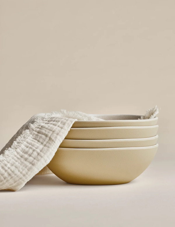  M&s Set Of 4 Linen Reactive Picnic Cereal Bowls Natural 