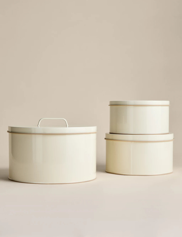  M&s Set Of 3 Metal Cake Tins Natural 