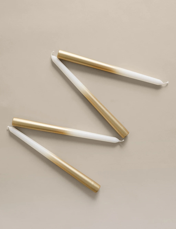  M&s Set Of 4 Metallic Ombre Dinner Candles Gold Mix 