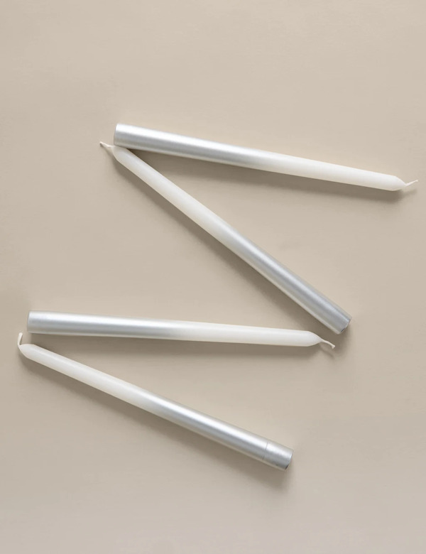  M&s Set Of 4 Metallic Ombre Dinner Candles Silver Mix 
