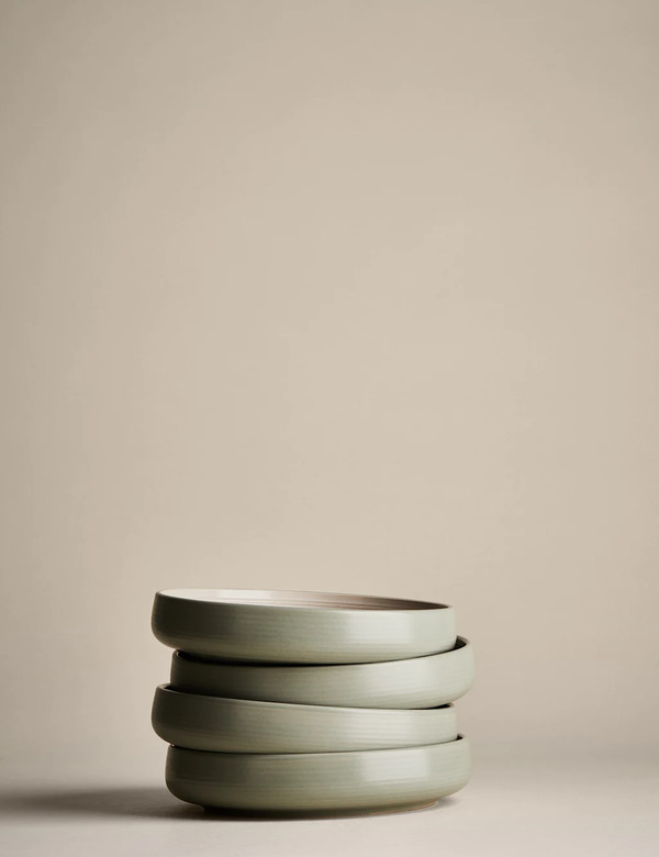  M&s Set Of 4 Michigan Pasta Bowls Green 