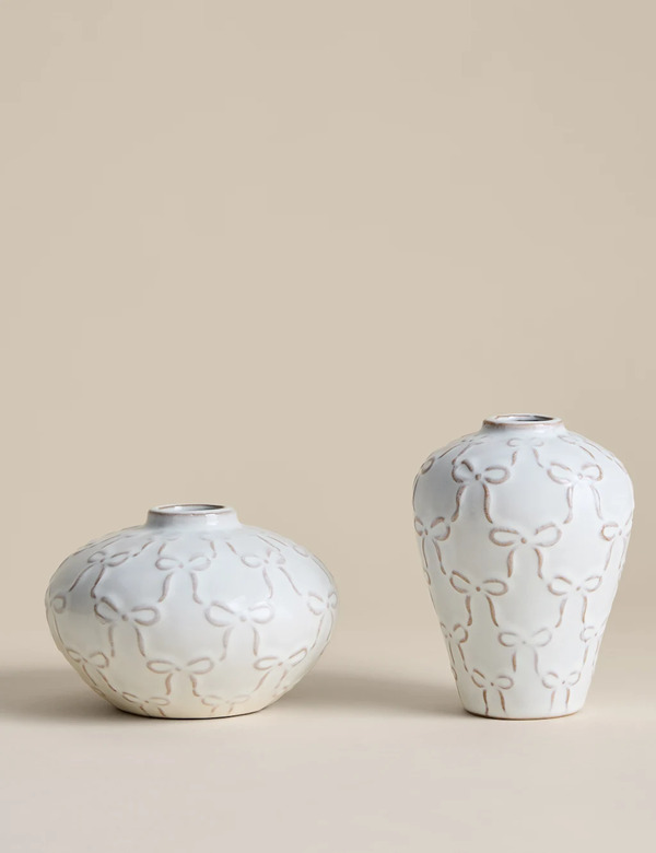  M&s Set Of 2 Mini Ceramic Bow Vases White 