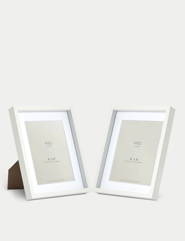  M&s Set Of 2 Photo Frames 6x8 Inch White 