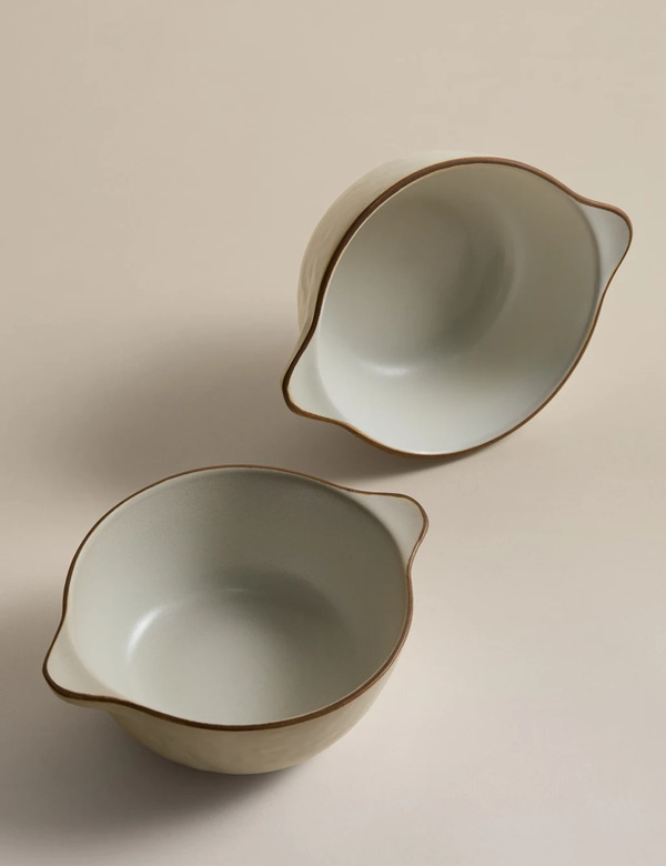  M&s Set Of 2 Picky Bits Handle Serving Bowls Natural 