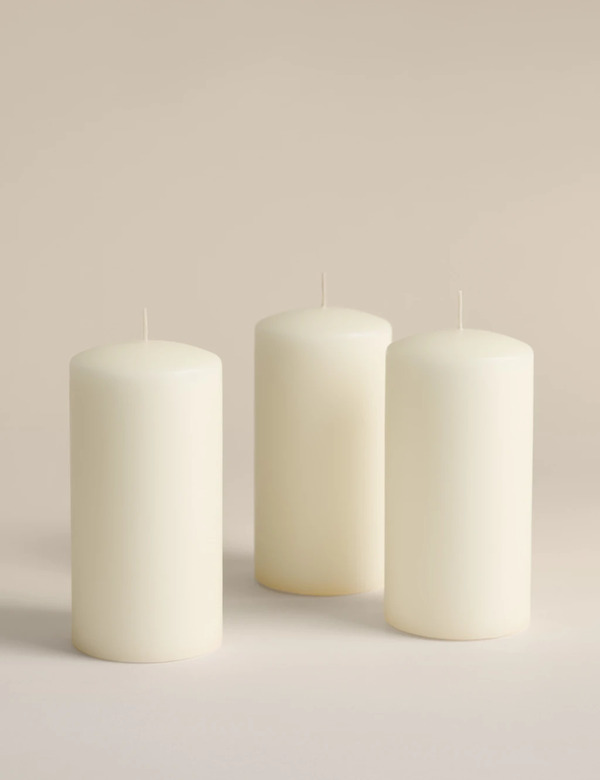  M&s Set Of 3 Pillar Candles White 