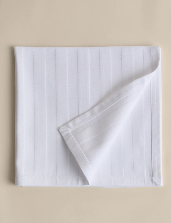  M&s Set Of 4 Pure Cotton Sateen Striped Napkins White 