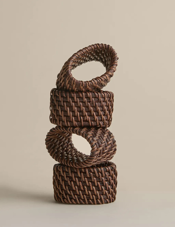  M&s Set Of 4 Rattan Oval Napkin Rings Brown 