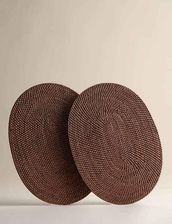 M&s Set Of 2 Rattan Oval Placemats Brown 