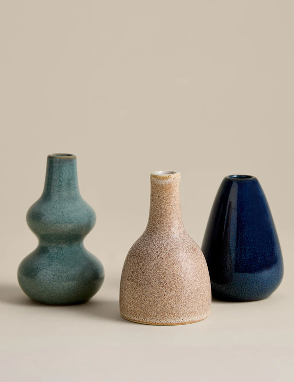  M&s Set Of 3 Reactive Glaze Ceramic Bud Vases Multi 