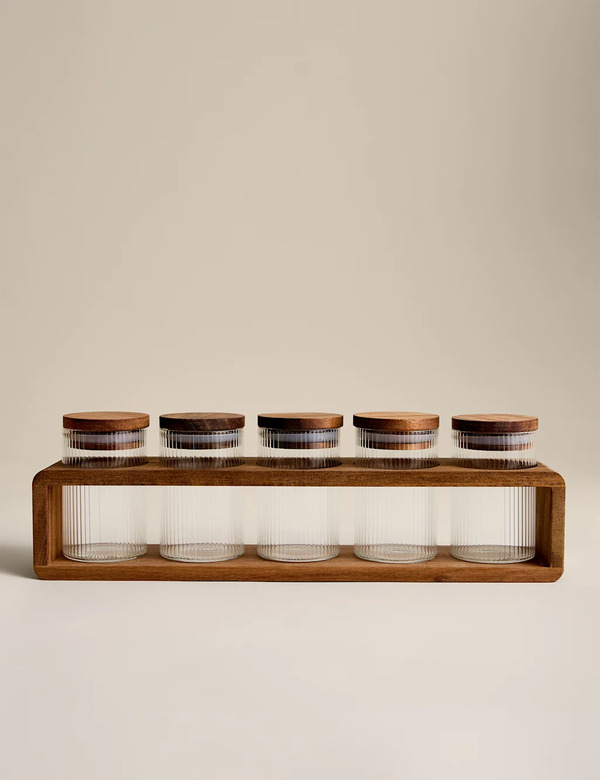  M&s Set Of 5 Ribbed Glass Spice Jars Clear 