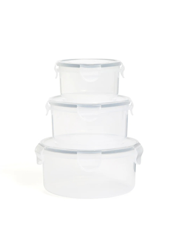  M&s Set Of 3 Round Clip Storage Containers Grey 