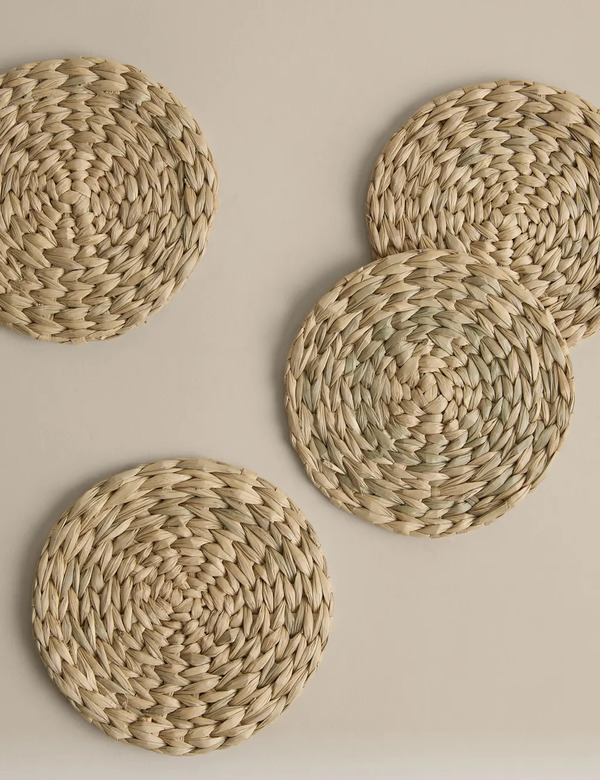  M&s Set Of 4 Seagrass Oval Coasters With Holder Natural 
