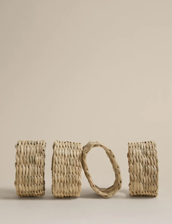  M&s Set Of 4 Seagrass Oval Napkin Rings Natural 