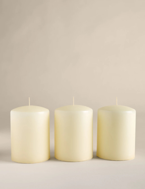  M&s Set Of 3 Small Pillar Candles White 