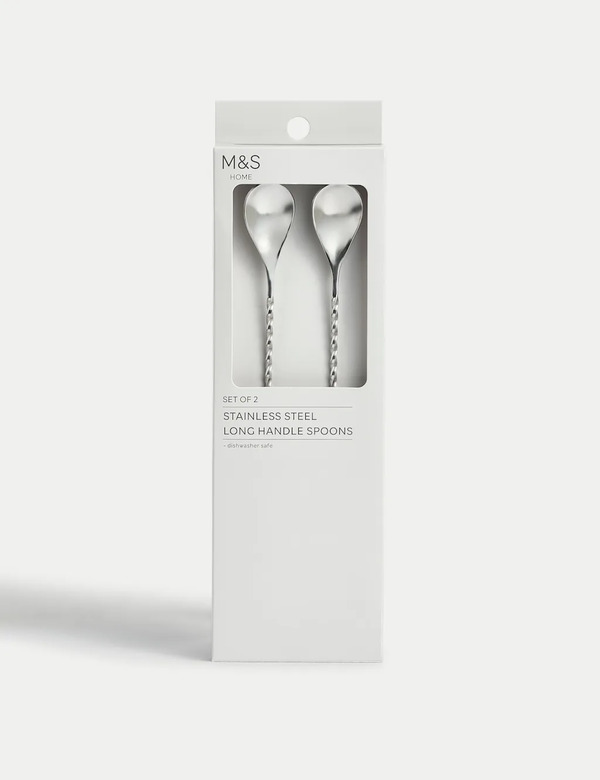  M&s Set Of 2 Stainless Steel Latte Spoons Silver 