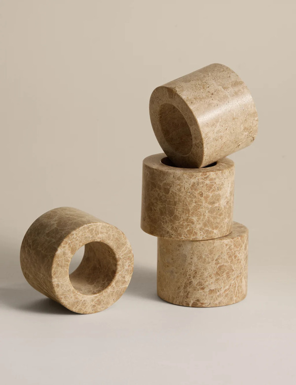  M&s Set Of 4 Stone Napkin Rings Ecru 