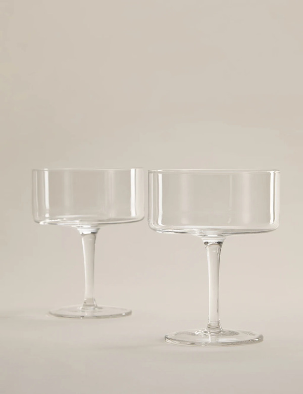  M&s Set Of 2 Straight Sided Coupe Glasses 