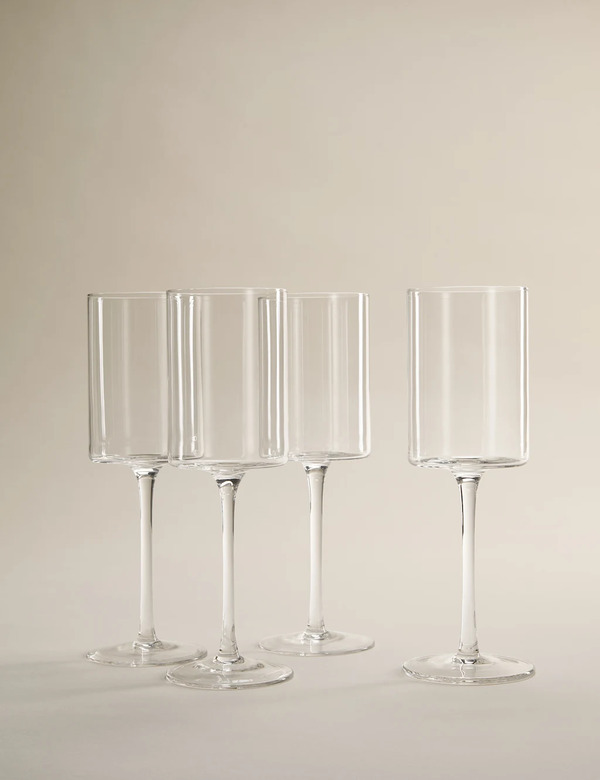  M&s Set Of 4 Straight Sided Wine Glasses 