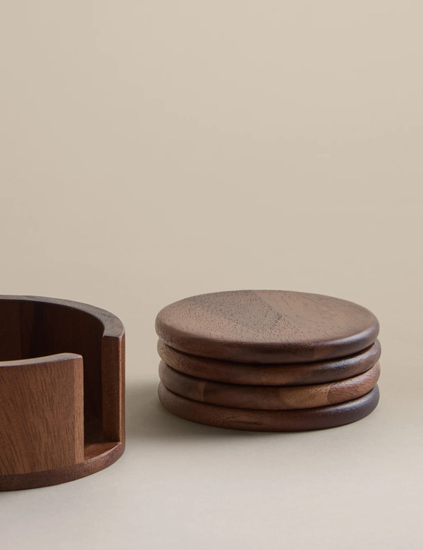  M&s Set Of 4 Wooden Round Coasters Natural 