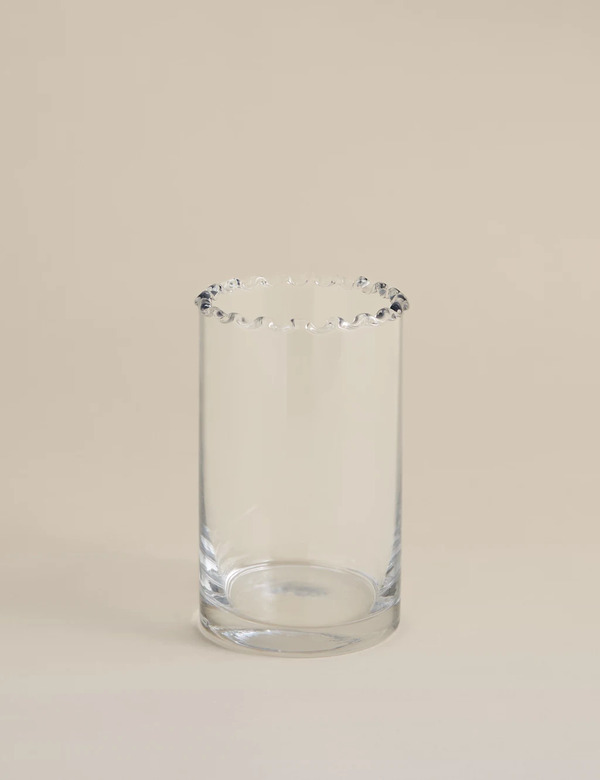  M&s Small Cylinder Frill Top Glass Vase Clear 