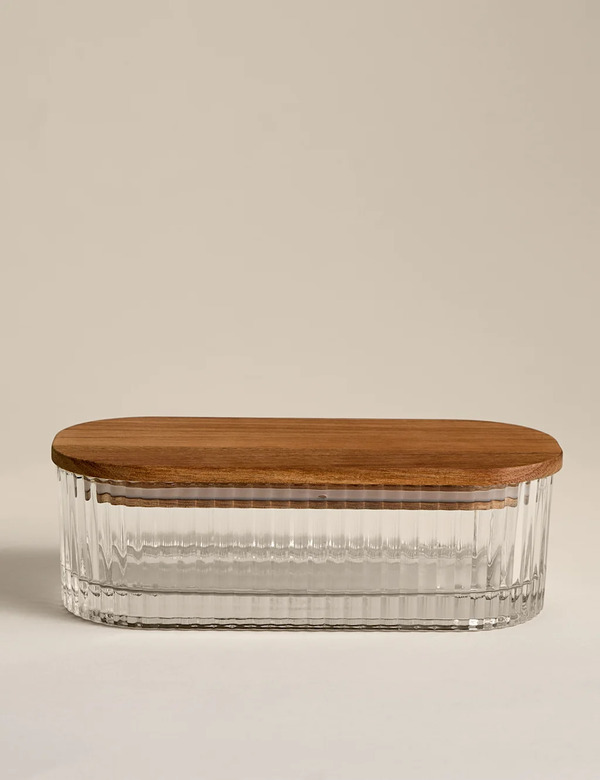  M&s Small Ribbed Glass Container Clear 