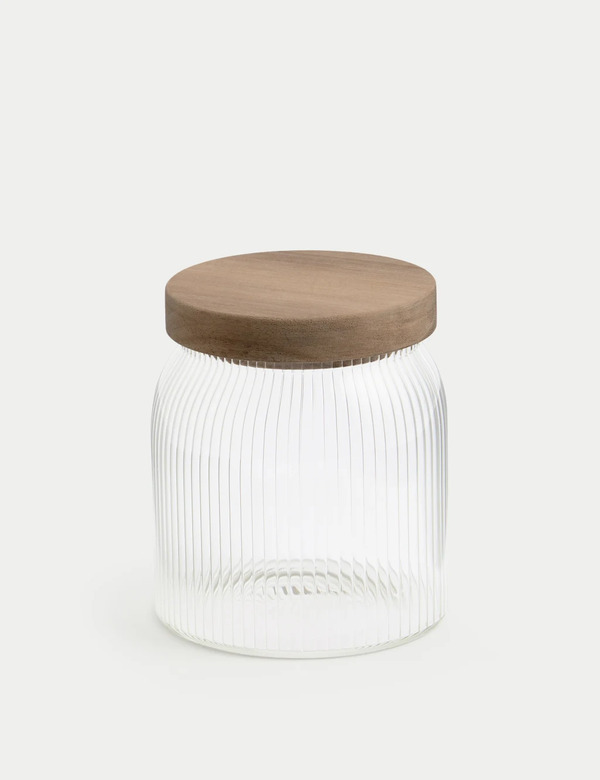  M&s Small Ribbed Glass Storage Jar 