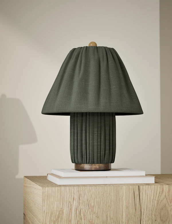  M&s Soft Pleated Fabric Table Lamp Green 