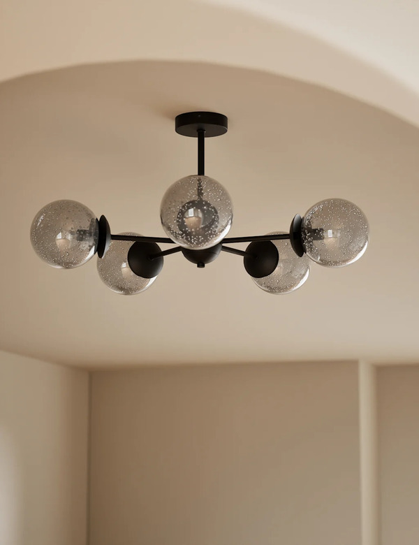  M&s Sputnik Bubble Glass 5 Arm Flush Ceiling Light Black 