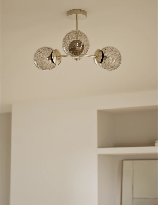  M&s Sputnik Bubble Glass 3 Arm Flush Ceiling Light Champagne 