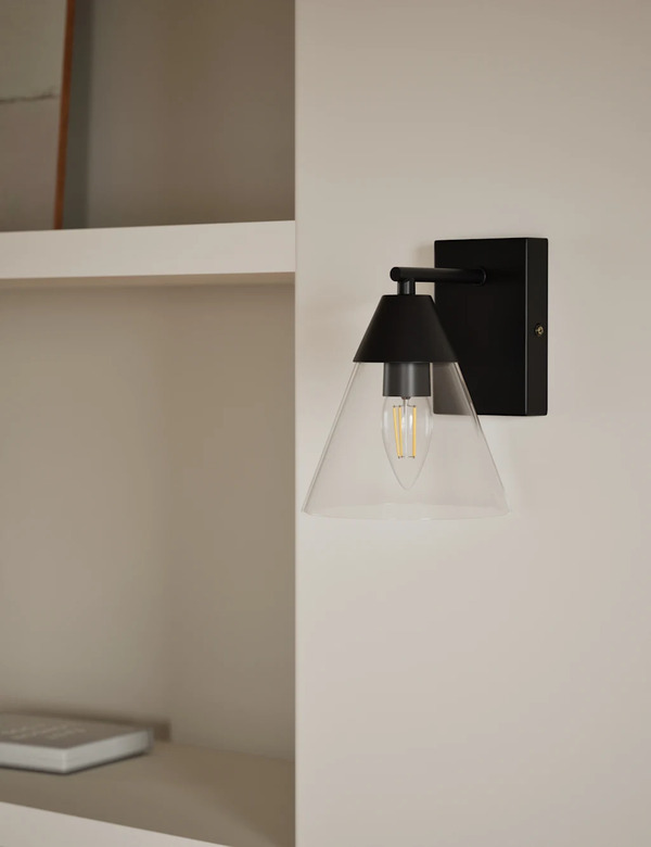  M&s Square Base Cone Hinged Wall Light Black 