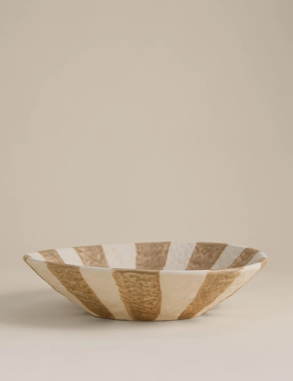  M&s Striped Ceramic Centrepiece Bowl Neutral 