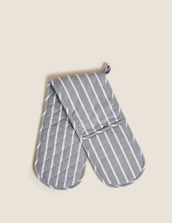  M&s Striped Double Oven Glove Grey 