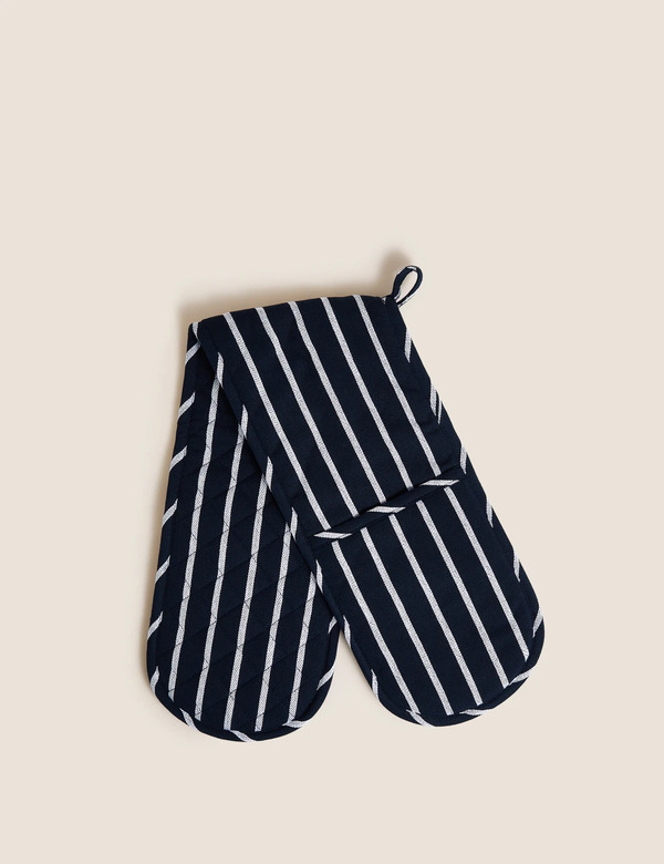  M&s Striped Double Oven Glove Navy 