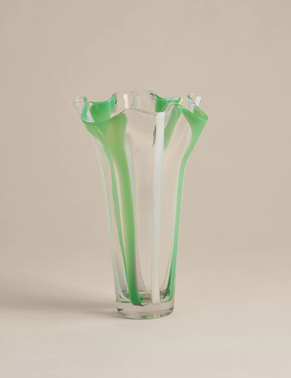  M&s Striped Handkerchief Glass Vase Sage 