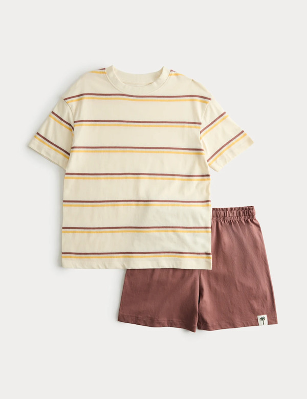  M&s Striped Short Pyjamas (6-16 Yrs) Brown Mix 