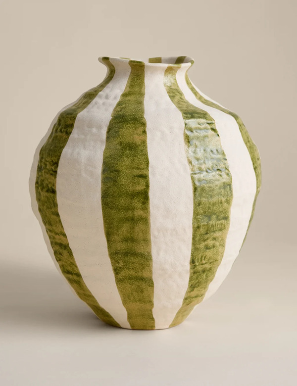  M&s Striped Textured Ceramic Vase Green 