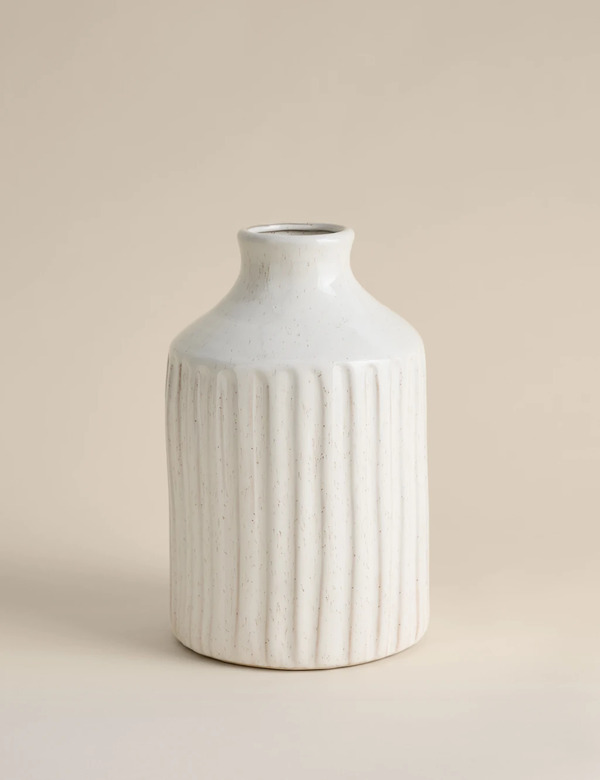  M&s Tall Ridged Ceramic Vase Soft White 