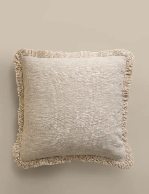  M&s Textured Fringe Cushion Cover Ecru 