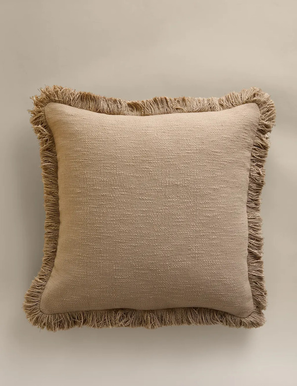  M&s Textured Fringe Cushion Cover Natural 