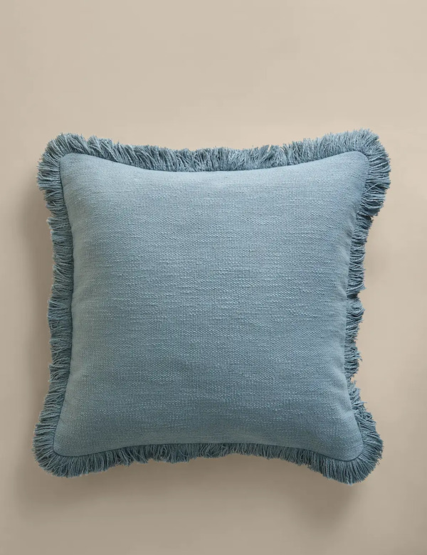  M&s Textured Fringe Cushion Cover Slate Blue 