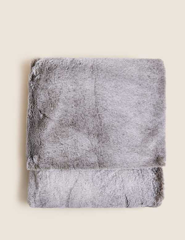  M&s Tipped Faux Fur Throw Grey 