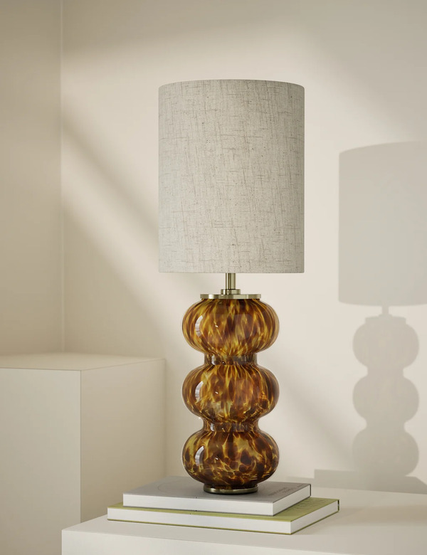  M&s Tortoise Shell Glass Twist Base Table Lamp Brown 
