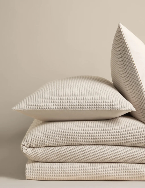  M&s Washed Cotton Waffle Bedding Set Linen 