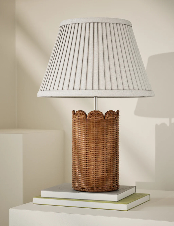  M&s Wicker Scalloped Table Lamp Natural 